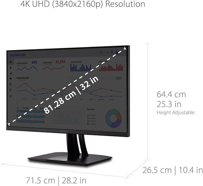 ViewSonic VP3256-4K 32 Inch 4K UHD IPS Ergonomic Monitor with Ultra-Thin Bezels Color Accuracy Pantone Validated 60W USB C