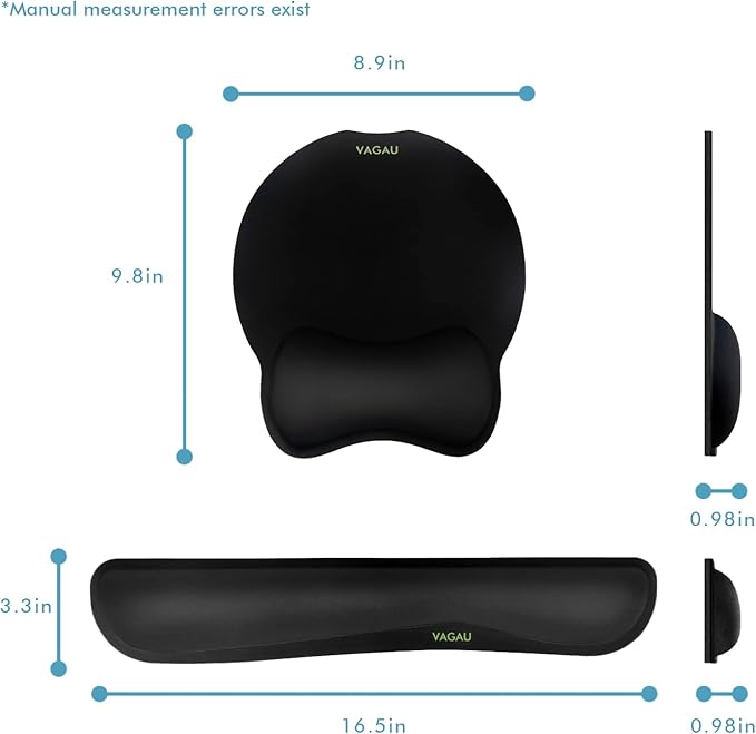 VAGAU Premium Keyboard Wrist Rest and Mouse Pad Wrist Support Ergonomic Memory Foam Set for Office Laptop Mac Computer and Gaming Comfortable Typing &ampWrist Pain Relief (2 Pack)