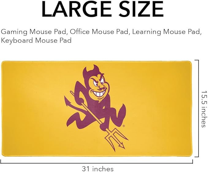 Arizona State University Sun Devils Primary Logo Large Gaming Mouse Pad Desk Mat with Stitched Edges Non-Slip Base for Gamer Home and Office 31.5 x 15.7