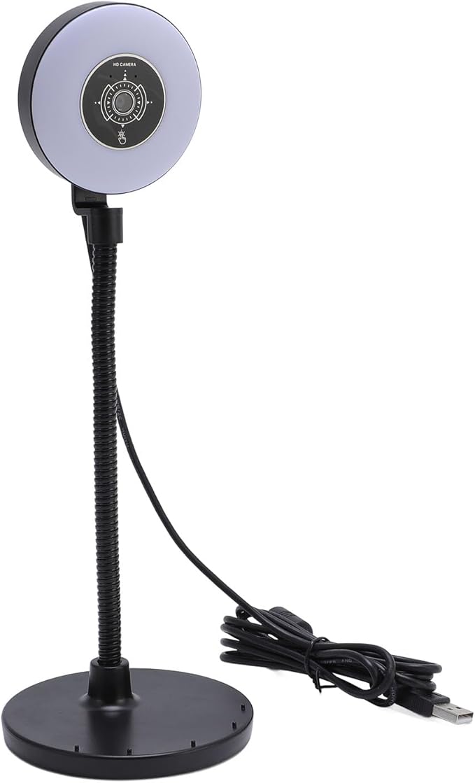 Dpofirs Webcam with Light Built in Mic 5MP Webcam with Fill Light 3 Color Modes for Online Learning