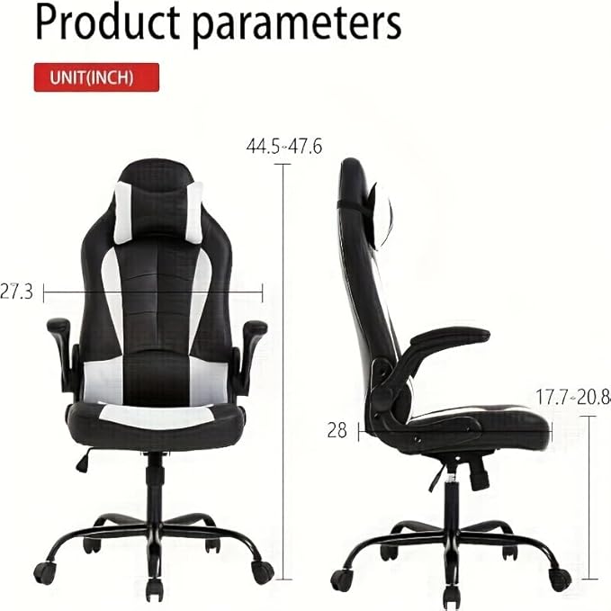 PC Gaming Chair - Ergonomic Height Adjustable Massage Office Chair with 360 Swivel Wide Seat and Headrest - White