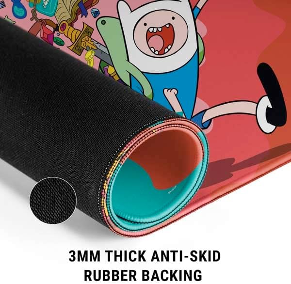Skinit Extra Large Gaming Mouse Pad - Officially Licensed Jake and Finn Design with Stitched Edges Waterproof Non-Slip Rubber Base Desk Mat for Keyboard &amp Mouse 35.75 x 15.4 inches