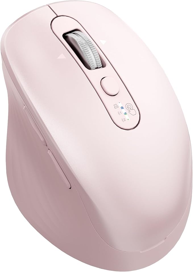 Wireless Bluetooth Mouse Multi Device (BT1/BT2 + 2.4G USB) Mouse for Laptop iPad &amp Mac 4-Way Scroll with Side Buttons Silent Click Ergonomic Offce Mouse Adjustable DPI（Pink）