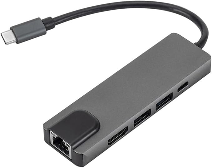 Sahara 5-in-1 USB-C Hub with Ethernet – Multiport Adapter with 4K HDMI USB 3.0/2.0 100W PD Charging and RJ45 – Compatible with MacBook Chromebook and PC