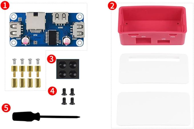 Ethernet/USB HUB Box Supports Raspberry Pi Zero Series with ETH/USB HUB HAT (B) Expansion Board Inside Includes 3X USB 2.0 Ports1x RJ45 Ethernet Port