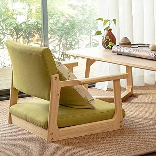 ELEFOCUS Tatami Chair Made of Solid Timber Legless with Armrest and Backrest Floor Chair Comfortable Cushion Chair with Low Seat(Gray2)