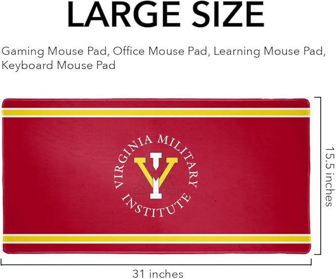 Virginia Military Institute VMI Keydets Primary Logo Stripes Large Gaming Mouse Pad Desk Mat with Stitched Edges Non-Slip Base for Gamer Home and Office 31.5 x 15.7