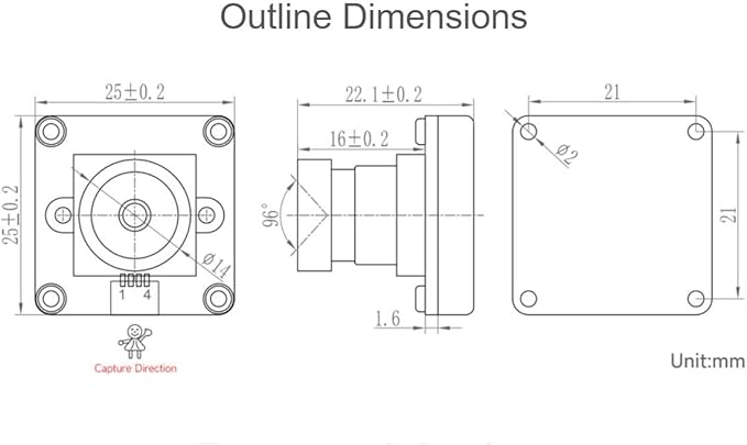 OS05A10 5MP USB Camera (A) Supports USB2.0 Type-C Port and SH1.0 4PIN Header 96° FOV