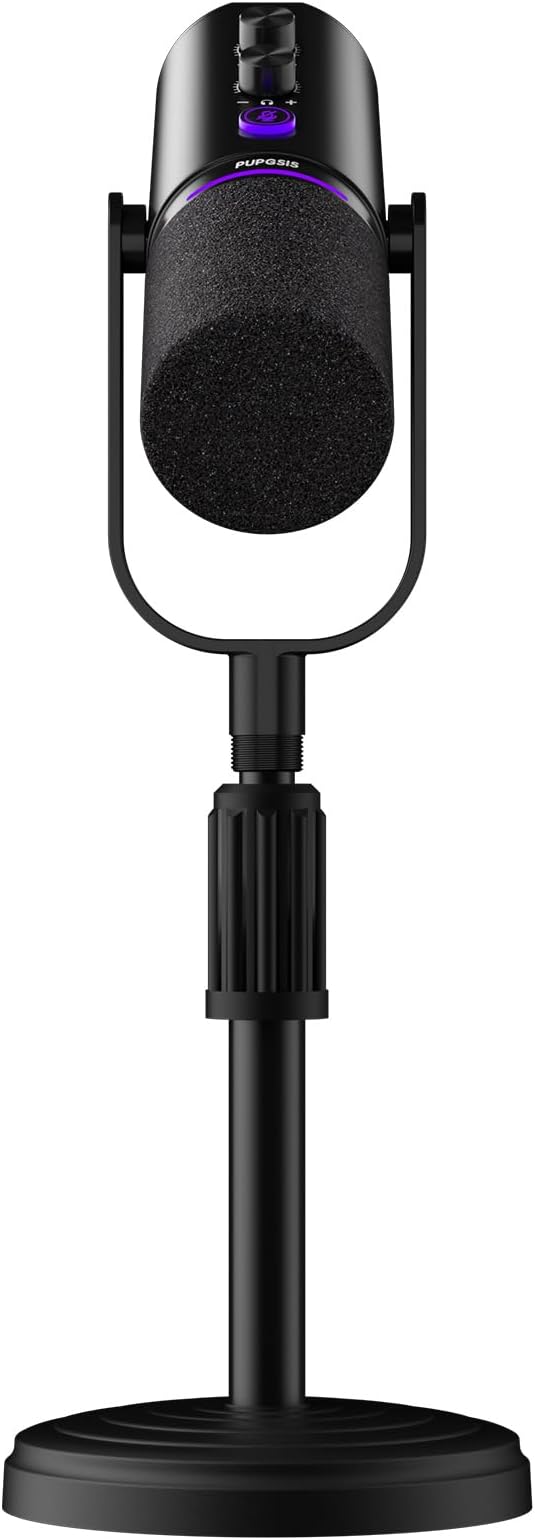 PUPGSIS Podcast Dynamic Microphone XLR/USB Recording PC Microphones for Broadcast Podcast Recording Gaming &amp Streaming Studio Mic with Mute Headphone Jack Monitoring Volume Control Windscr