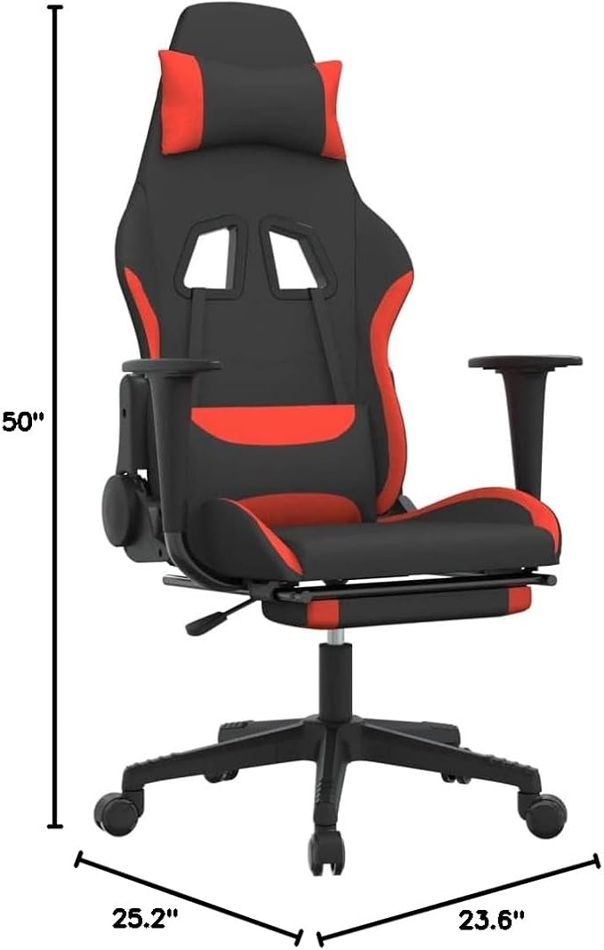 Massage Gaming Chair with Footrest Black and Red Fabric