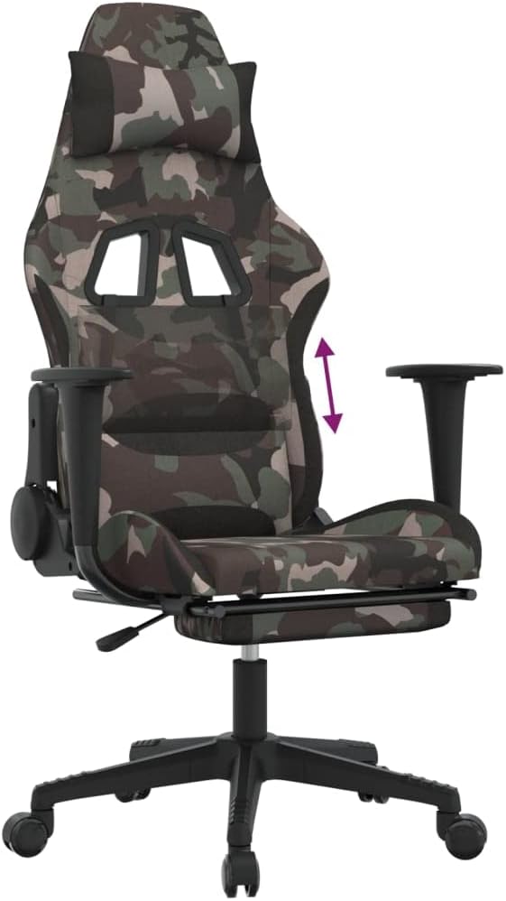Gaming Chair with Footrest Ergonomic Office Chair Computer Chair with Footrest and Lumbar Support Height Adjustable Game Chair with 360°Swivel Seat Camouflage and Black Fabric -AA