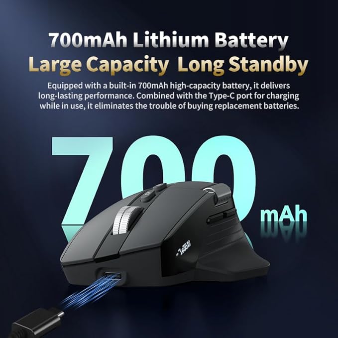 Ergonomic Wireless Mouse with Infinite Scroll &amp Side Scroll PixArt 3220 Sensor Bluetooth &amp 2.4G Rechargeable Office Mouse Multi-Connection OLED Display 700mAh Battery for Laptop PC Mac