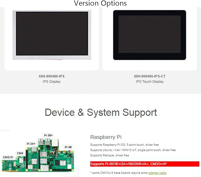 waveshare 5inch DSI Touch LCD Display 800 x 480 Capacitive Touch IPS Screen 160° Viewing Angle Adjustable Brightness Via Software for Raspberry Pi 4B/3B+/3A+/3B/2B/B+/A+ Compute Module 4/3/3+