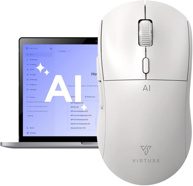 Virtusx Jethro AI Mouse - Voice &amp Audio Recorder for Lecture &amp Meeting Centralized Software with Voice Typing Writing Tools Transcribe Translate &amp Summarize Wireless Mouse for Compute