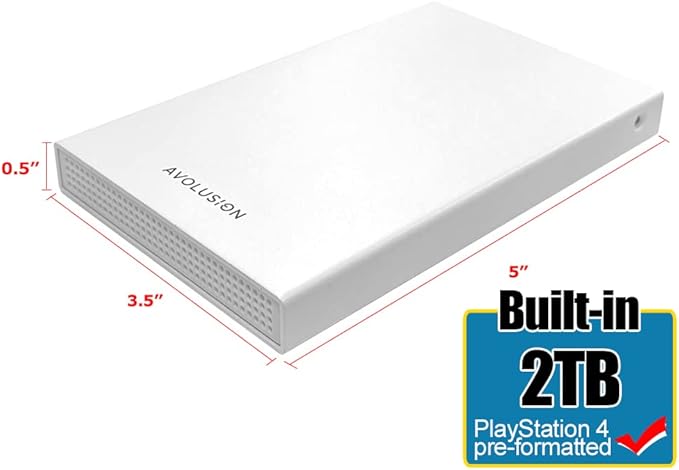 Avolusion HD250U3-WH 2TB USB 3.0 Portable External Gaming PS4 Hard Drive - White (PS4 Pre-Formatted) - 2 Year Warranty