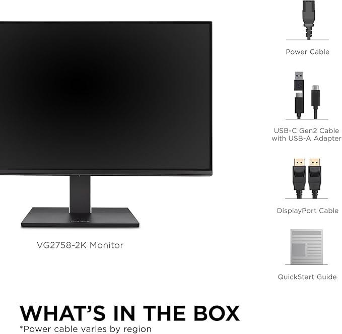 ViewSonic VG2758-2K 27 Inch 1440p IPS Docking Monitor with Advanced Ergonomics 100W USB C 5-Port USB Hub HDMI DisplayPort and Daisy Chain for Home and Office