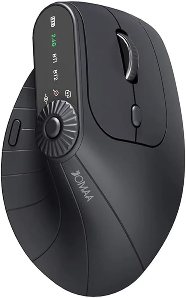 JOMAA Wireless 2.4G &amp Dual Bluetooth Three-Channel Ergonomic Vertical Mouse Adjustable DPI Multi-Function Turntable for PC Laptop MacBook Rechargeable (Black)
