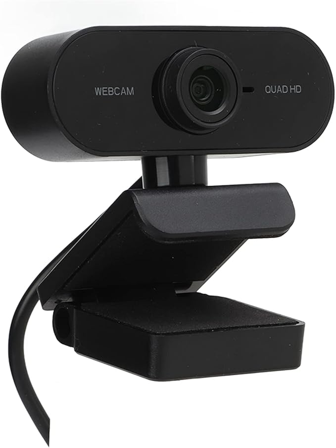 Webcam 1440P USB 2.0 Desktop Camera with Built - in Noise Cancelling Microphone Tripod Mounting Protective Cover - Plug and Play Wide Angle Ideal for PC and Laptop