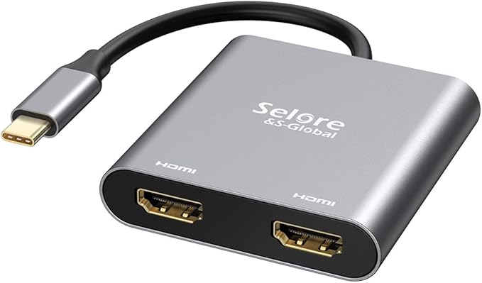 Selore&ampS-Global USB C to Dual HDMI Adapter 4K @60hz Type C to HDMI Converter for MacBook Pro Air 2020/2019/2018LenovoYoga 920/Thinkpad T480Dell XPS 13/15/17etc