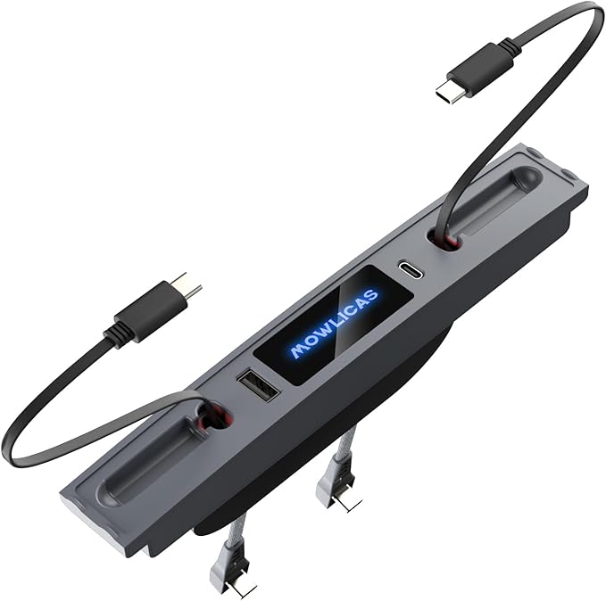 Silver Gray USB Hub for Tesla Owners 2 USB C Retractable Fast Charging Cables for iPhone 15 is Necessary Tesla Tesla Model 3/Y Accessories (2024-2021) but not Highland or Juniper Compatible