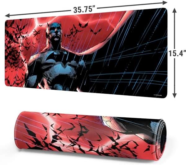 Skinit Extra Large Gaming Mouse Pad - Officially Licensed Batman Red Sky Design with Stitched Edges Waterproof Non-Slip Rubber Base Desk Mat for Keyboard &amp Mouse 35.75 x 15.4 inches