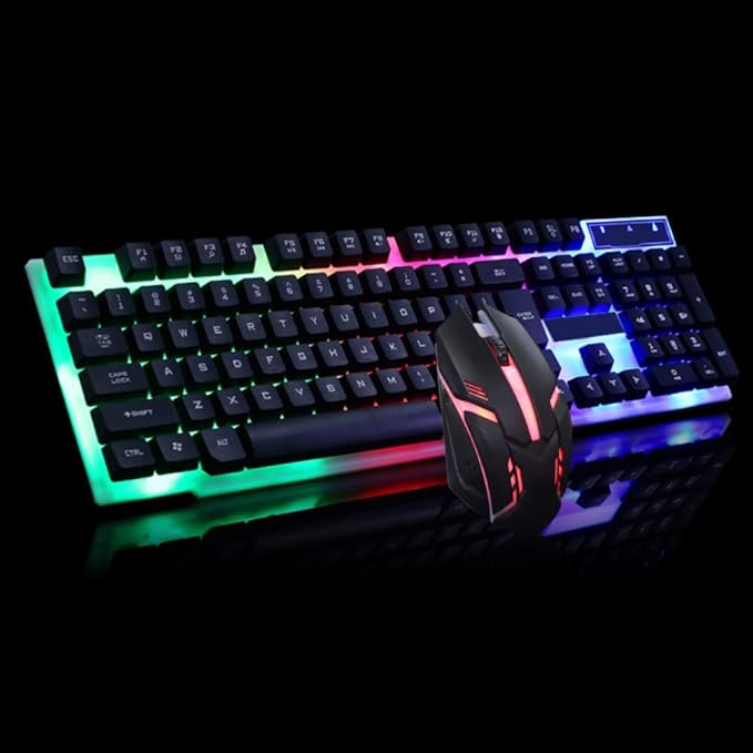 LED Backlit Gaming Keyboard and Mouse Combo for PC Desktop Laptop Colorful Glowing Mouse and Fast Response Velocity (Black)
