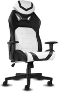 DIKEP Gaming Chair Video Game Chair with Footrest Lumbar Support Headrest PU Leather High Back Computer Chair for Home Office White Black