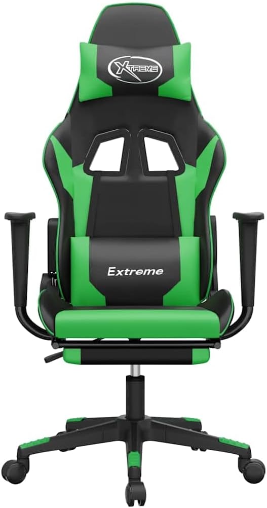 Massage Gaming Chair with USB-Powered Function Adjustable Armrests and Height Black and Green Faux Leather Metal Plywood Foam Construction for Home Office and Gaming
