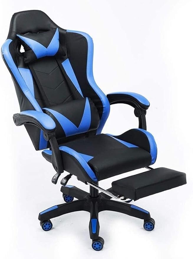Modern Ergonomic Office Gaming Chair Blue Memory Foam Leather Recliner Adult Indoor Requires Assembly