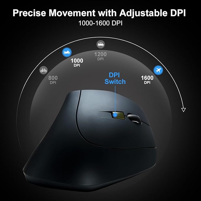 SANWA Wired Ergonomic Mouse Silent Click Vertical Computer Mice 3 Programmable Buttons Optical Ergo Mouse Reduce Wrist Strain 1000/1600 DPI Compatible wtih Mac Windows Laptop PC