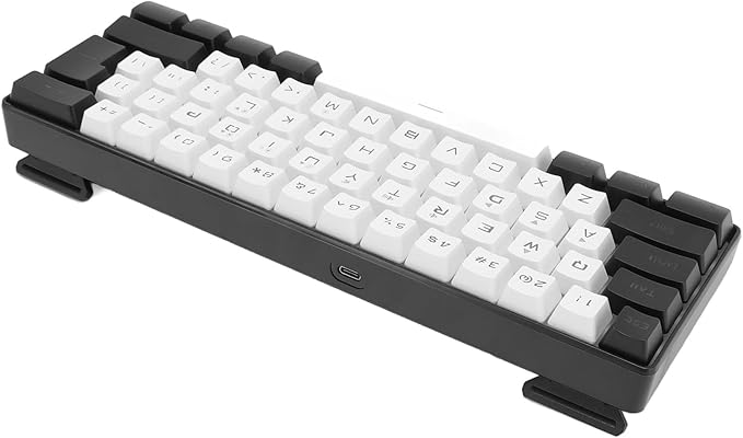Portable 60% Mechanical Gaming Keyboard 61 Keys RGB Backlit USB Keyboard with Ergonomic Design USB Wired Keyboard for PC Travel (White Black)