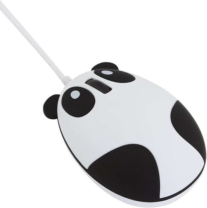 CHUYI 1 Pack Cute Hamster Shaped Wireless Optical Mouse Grey Color and 1 Pack Panda Shape Wired Mouse for Computer Laptop
