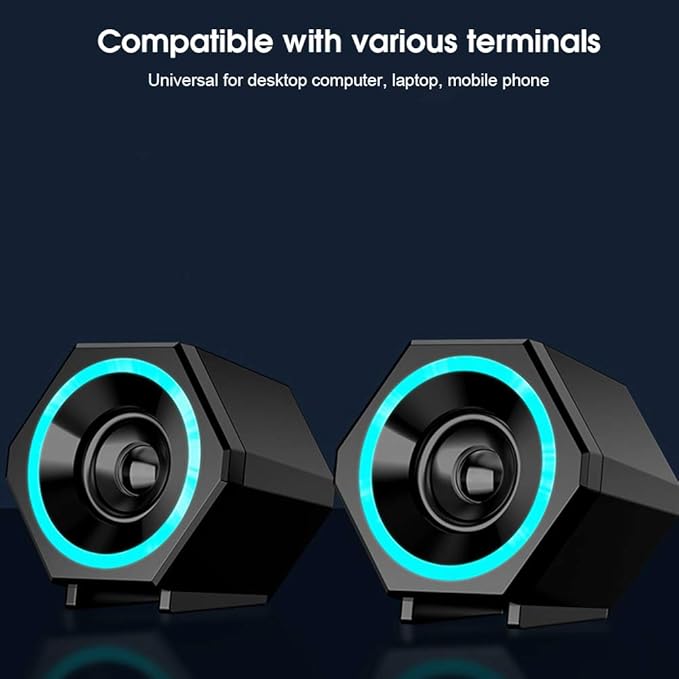 Mini Audio Speaker Mini Subwoofer for Desktop Laptops and Mobile Phones Laptop Desktop USB Wired Small Subwoofer with Ice Blue Light