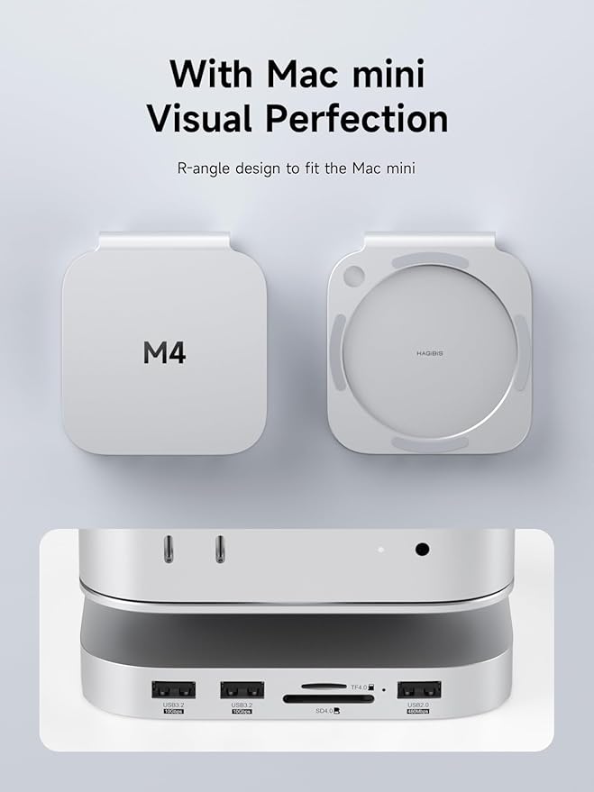 Hagibis Mac mini M4 Hub &amp Stand with SSD Enclosure 3 in 1 USB Type-C Docking Station with M.2 NVMe SSD Case 4K@60Hz HDMI 10Gbps USB3.2 Gen2 SD4.0 TF4.0 5V/2A Power Supply for M4 Pro (MC60H)