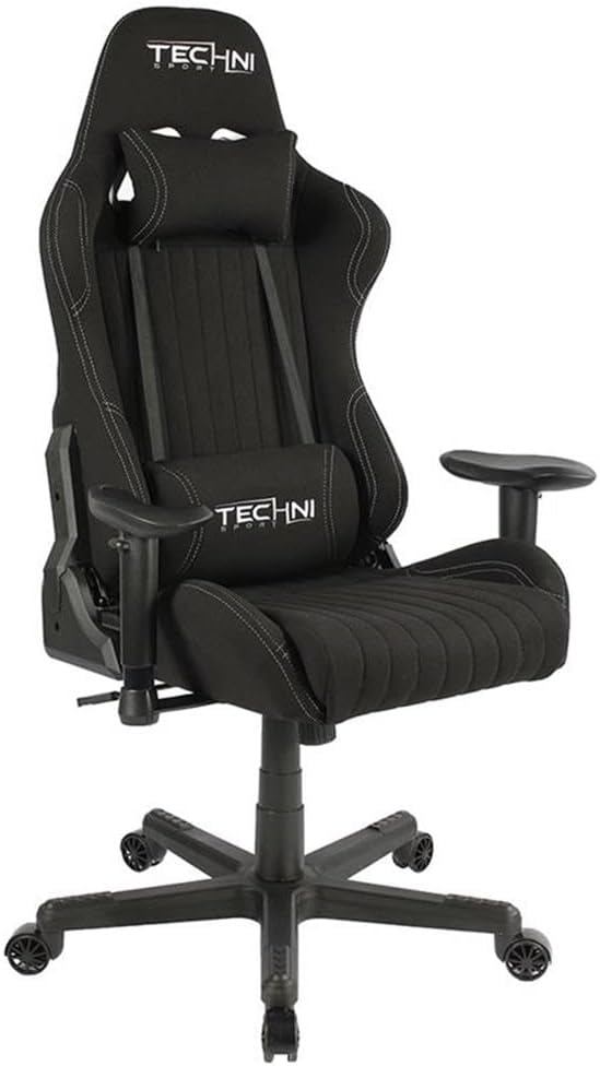 Pemberly Row Sport Ergonomic Racing Game Chair Adjustable Design Black Finish Contoured Support Sleek Gaming Chair for Game Room Comfort