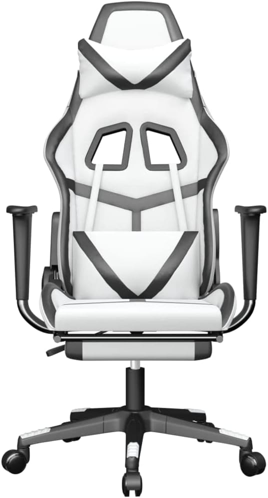 Massage Gaming Chair with Footrest White&ampBlack Faux LeatherMassage Office Chair Ergonomic Desk Chair Rolling Swivel Adjustable PC Computer Chair for Women Adults Girls(Style B)