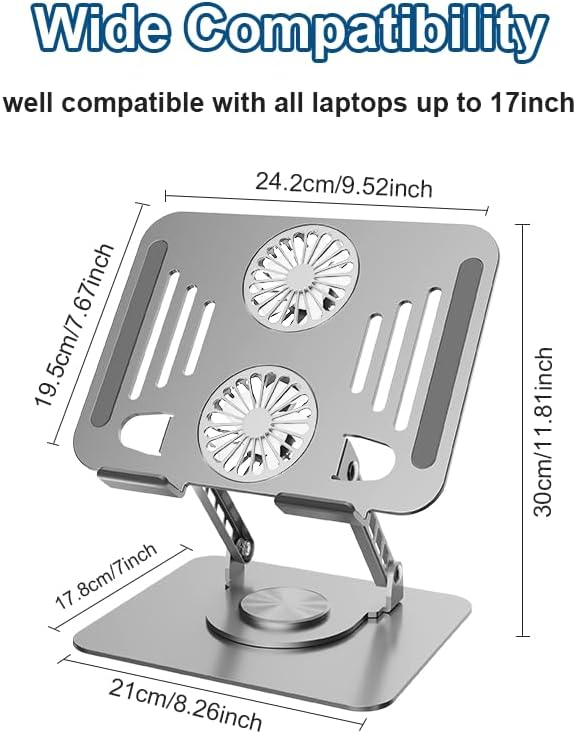 Laptop Cooling Stand with Fan and 360 ° Rotating Base Adjustable Height for Desk Gaming/Office Movie Watching and Screen Sharing Portable Computer Notebook Stand Compatible Up to 17 Inches