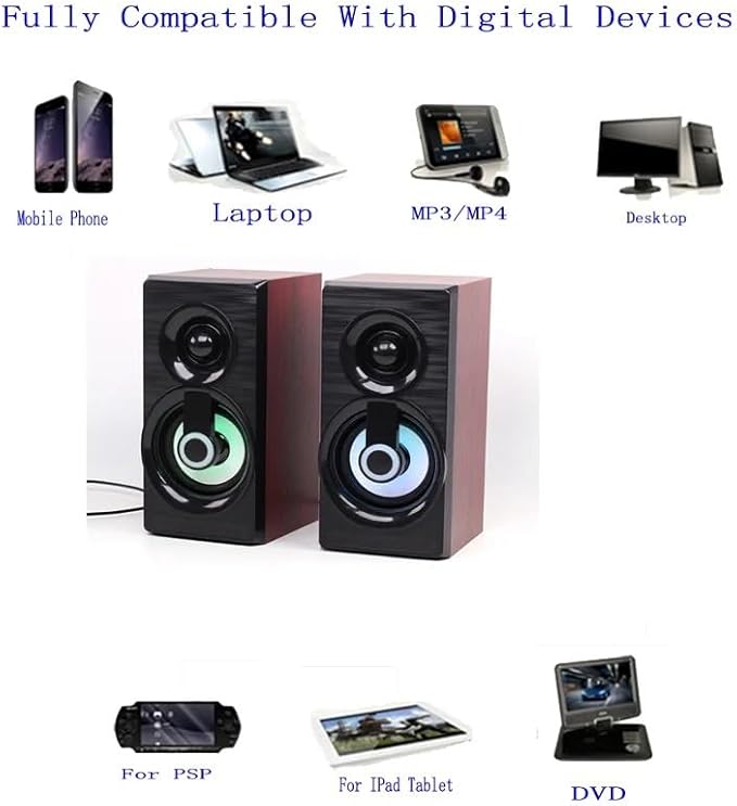 JSEIAJB Music Speakers Wired Mini Computer Speakers Bass Stereo Home Speaker for Laptop Desktop Smart Phones(E)