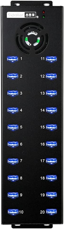 Industrial 20-Port USB 2.0 High Power Hub with up to 1.2A Charging Current per Port