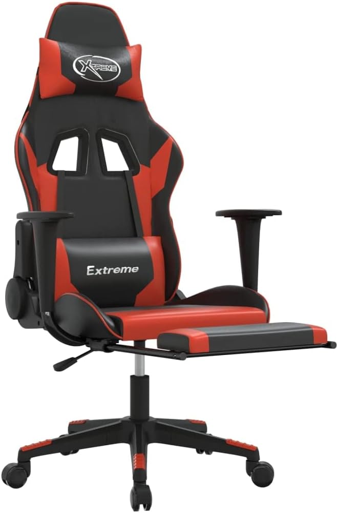 Massage Gaming Chair with Footrest Black&ampRed Faux Leather Gaming Chair with Ergonomic Design Adjustable Features - for Gamers and Office Use