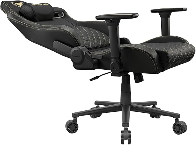 Cougar Defensor Ergonomic Office/Gaming Chair Adjustable Height and Tilt 155º Recline 4D Folding Armrests Durable Hyper-Dura Leatherette Upholstery 120 kg Capacity – Gold