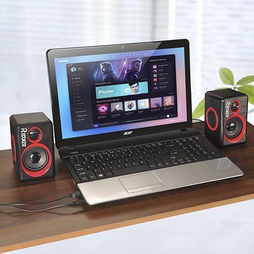 Computer Speakers 2.0 CH PC Speakers with Surround Sound USB Wired Laptop Speakers with Deep Bass for Desktop Computer/PC/Laptops/Smart Phone Build-in 4 Loudspeaker Diaphragm Reccazr SP2040|RED