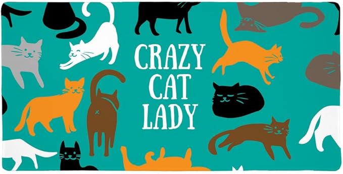 Crazy Cat Lady Teal Orange Black Brown Large Gaming Mouse Pad Desk Mat with Stitched Edges Non-Slip Base