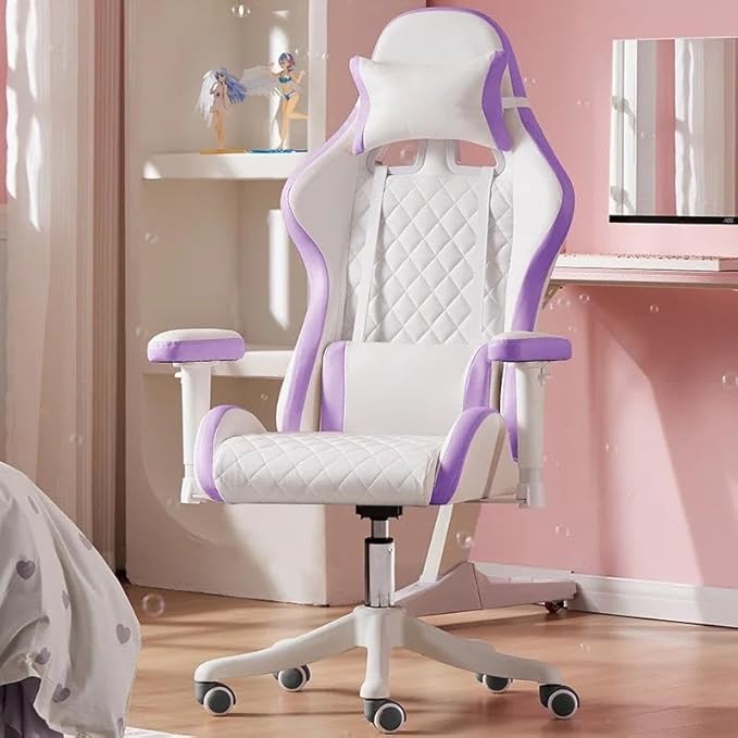Computer Chair Chairs Pink Gaming Chair Ergonomic Leather Chair Girls Home Office Comfortable Game Swivel Chair Gamer Live Computer Chair(D+No Pedal)