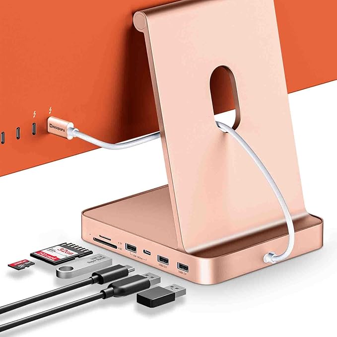 USB C Hub for iMac 24 inch 2021/2023/2024 Minisopuru iMac Hub Support M.2 NVMe SSD i Mac Accessories for iMac M1/M3/M4 USB C Adapter with USB A/C 10Gbps SD/TF M.2 SSD (Not Included) Orange.