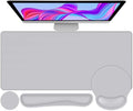 4 PCS Mouse Pad Desk Mat Protector Keyboard Wrist Rest + Comfortable Mouse Pad with Wrist Rest +Coaster Large Gaming Mousepad for Computer Laptop 35.4X 15.7 Deskpad for Office Home I Light Gray
