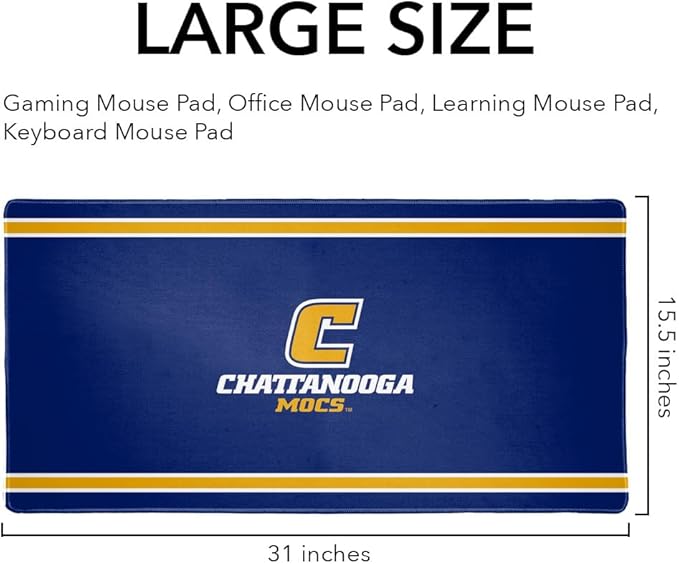Chattanooga Mocs Primary Logo Stripes Large Gaming Mouse Pad Desk Mat with Stitched Edges Non-Slip Base for Gamer Home and Office 31.5 x 15.7