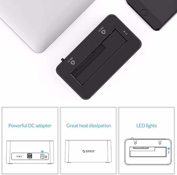 External Hard Drives Case SATA to USB 3.0 Hard Drive Docking Station 5Gbps Super Speed for 2.5''/ 3.5 SSD HDD with 12V Power Adapter