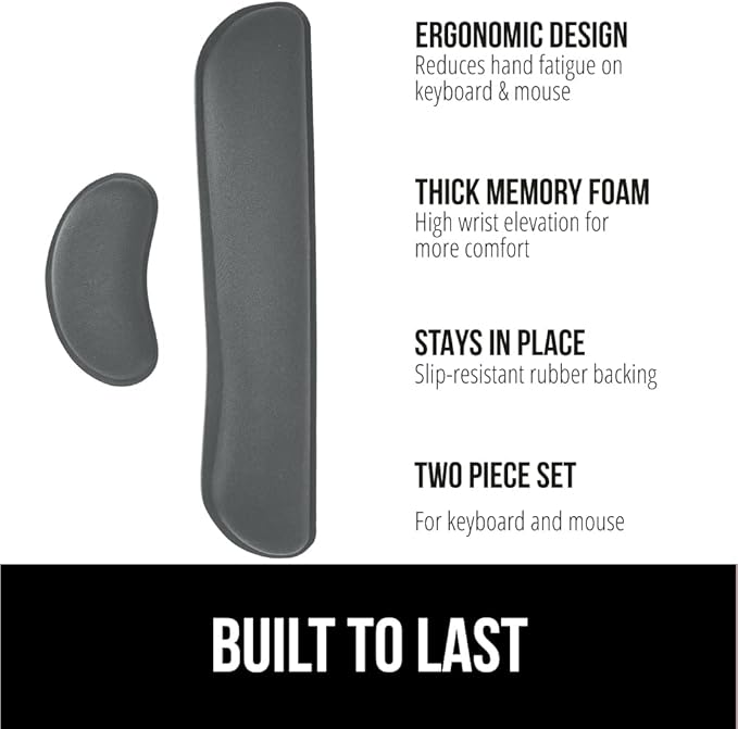 Gorilla Grip Cushion Lap Desk and Gel Memory Foam Wrist Rest Lap Desk Fits 15 Inch Laptop Comfortable Foam Wrist Rest Includes Mousepad Rest Both in Gray 2 Item Bundle