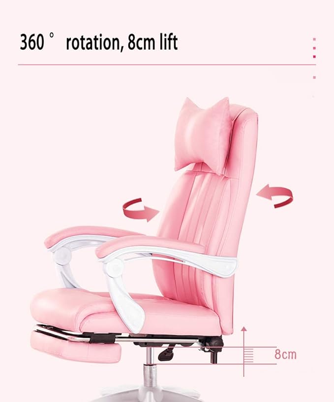Katzowen Home Office Chair Racing Gaming Chair PU Computer Chair Active headrest 150 ° Reclining backrest Office Chair with footrest Load-Bearing 150kg Pink
